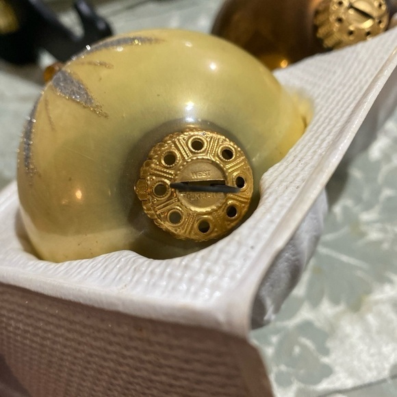 2 Glass Ball Christmas Ornament - Gold Ball With Rhinestones & Glitter W.Germany - Picture 4 of 6